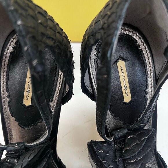 Max Studio Vintage Deadstock Black Serita Fishskin Open Toe Strappy Pump - Picture 11 of 12